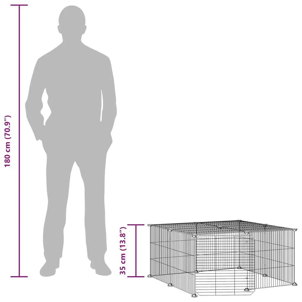 12-Panel Pet Cage with Door Black 35x35 cm Small Animal Enclosure Playpen