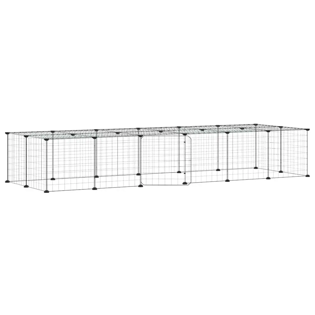 Pet Cage 28-Panel Small Animal Enclosure with Door Black 35x35 cm Steel