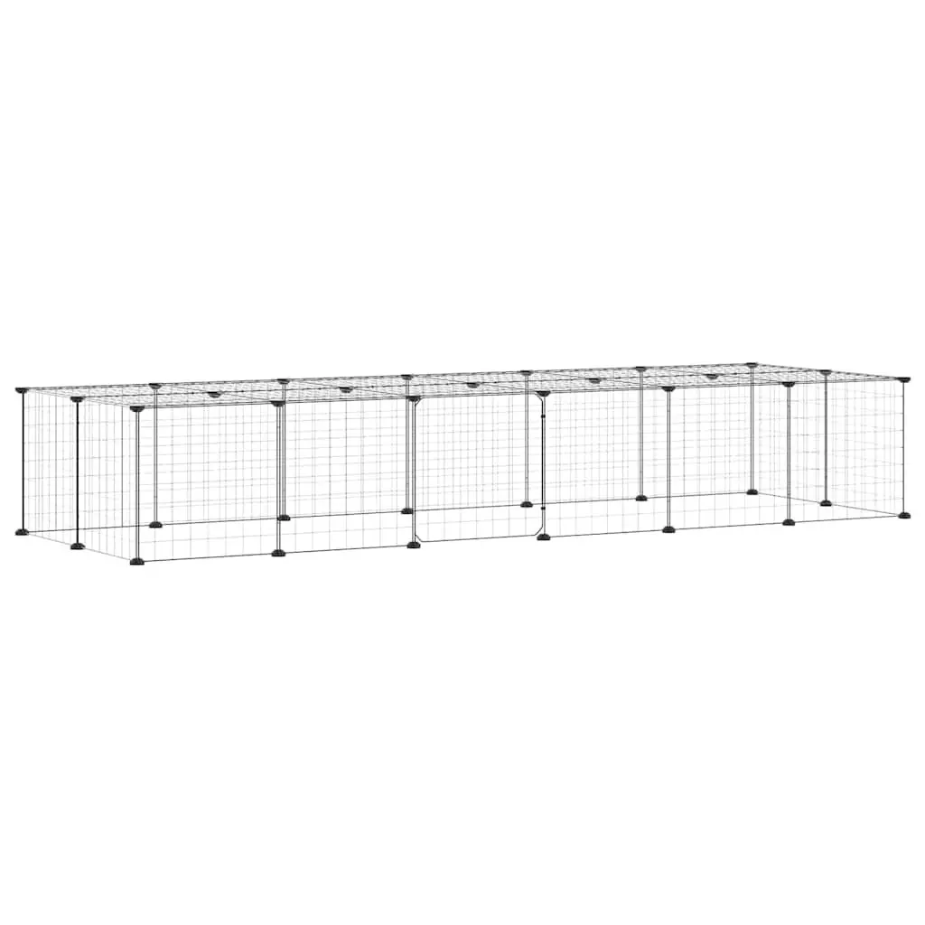 Pet Cage 28-Panel Small Animal Enclosure with Door Black 35x35 cm Steel