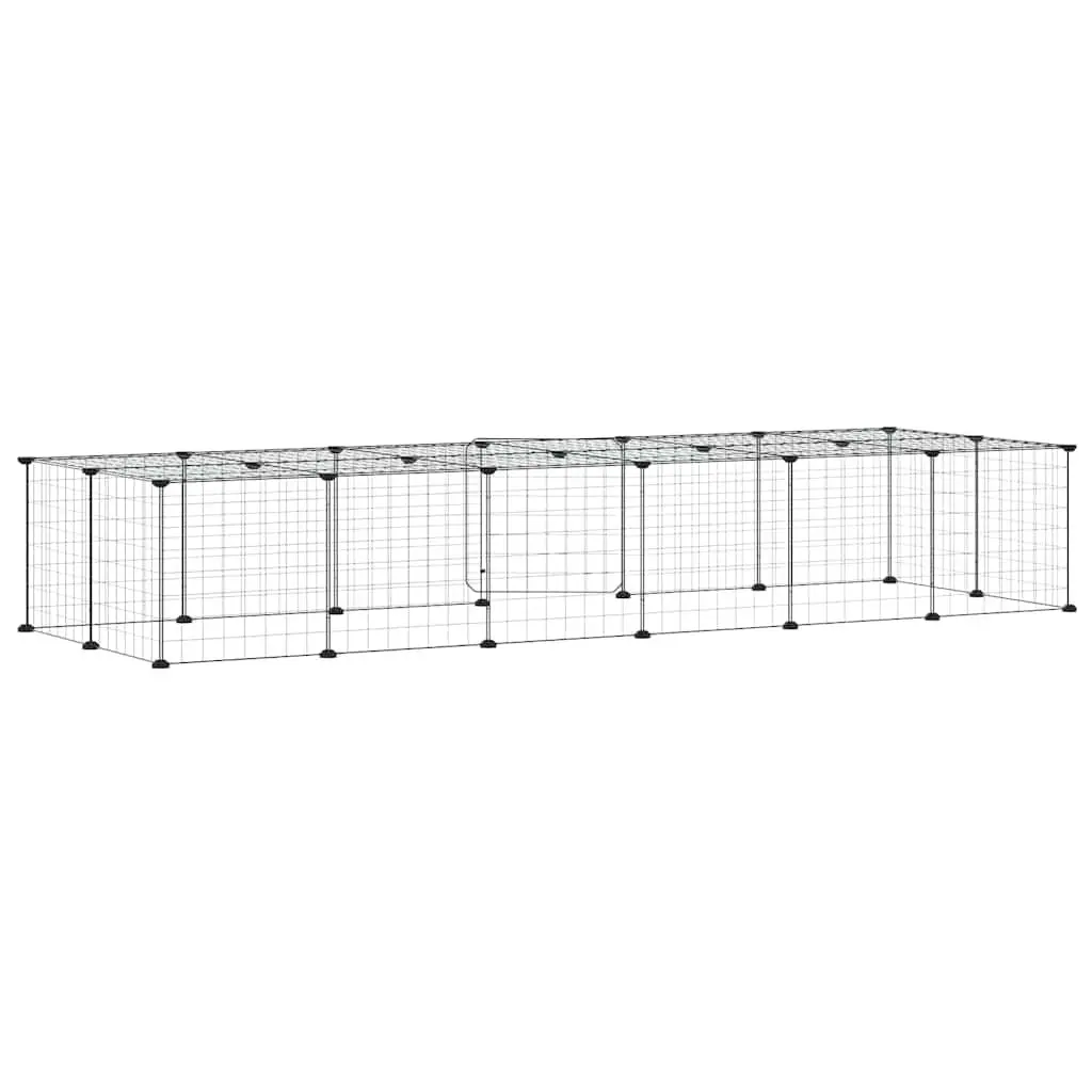 Pet Cage 28-Panel Small Animal Enclosure with Door Black 35x35 cm Steel