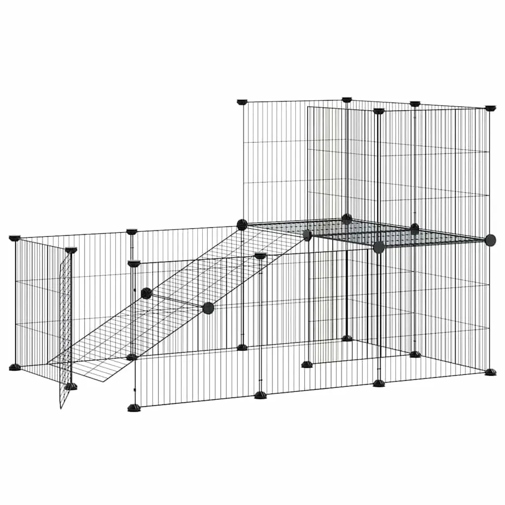 Pet Cage 20-Panel DIY Modular Animal Enclosure Black 105x70x70 cm