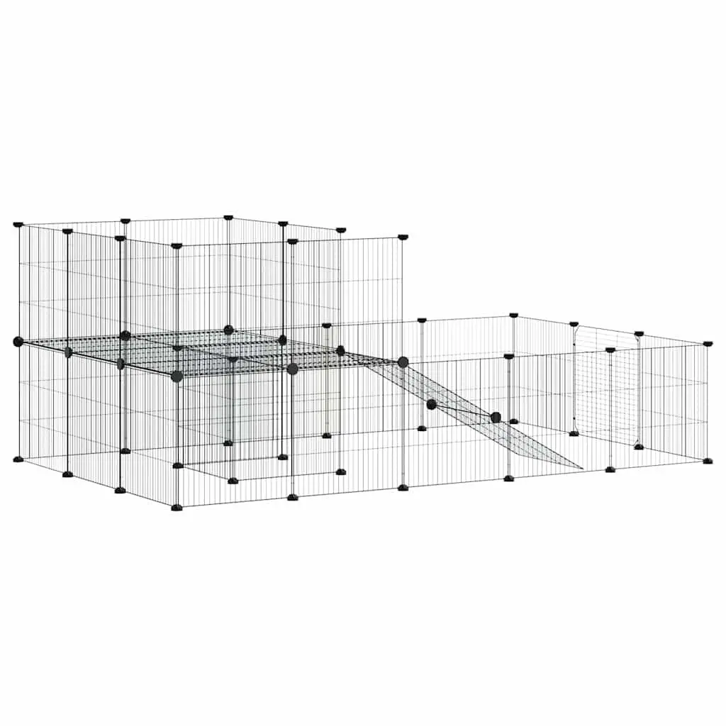 36 Panel Pet Cage DIY Playpen Enclosure Black Steel 175x105x70 cm
