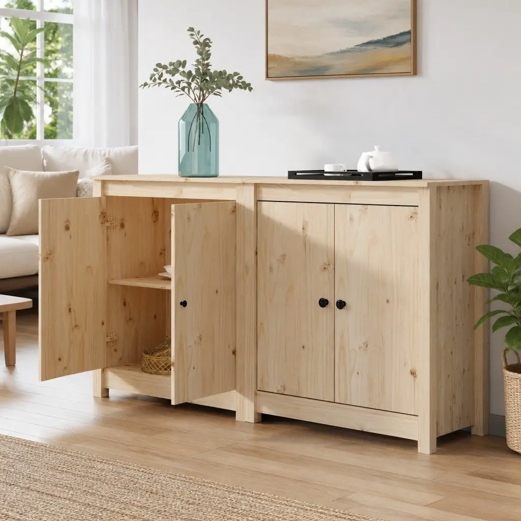 Solid Pine Wood Sideboards Set of 2 Brown 70x35x80 cm Storage Cabinets