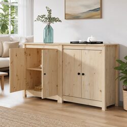 Solid Pine Wood Sideboards 2 pcs Brown Storage Cabinet 70x35x80 cm Furniture