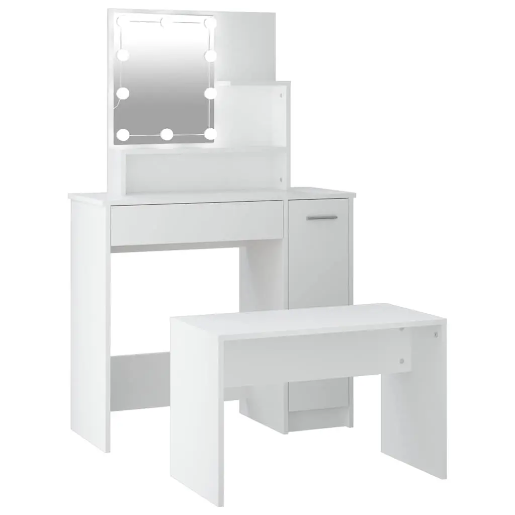 Dressing Table Set LED Mirror White Engineered Wood with Stool