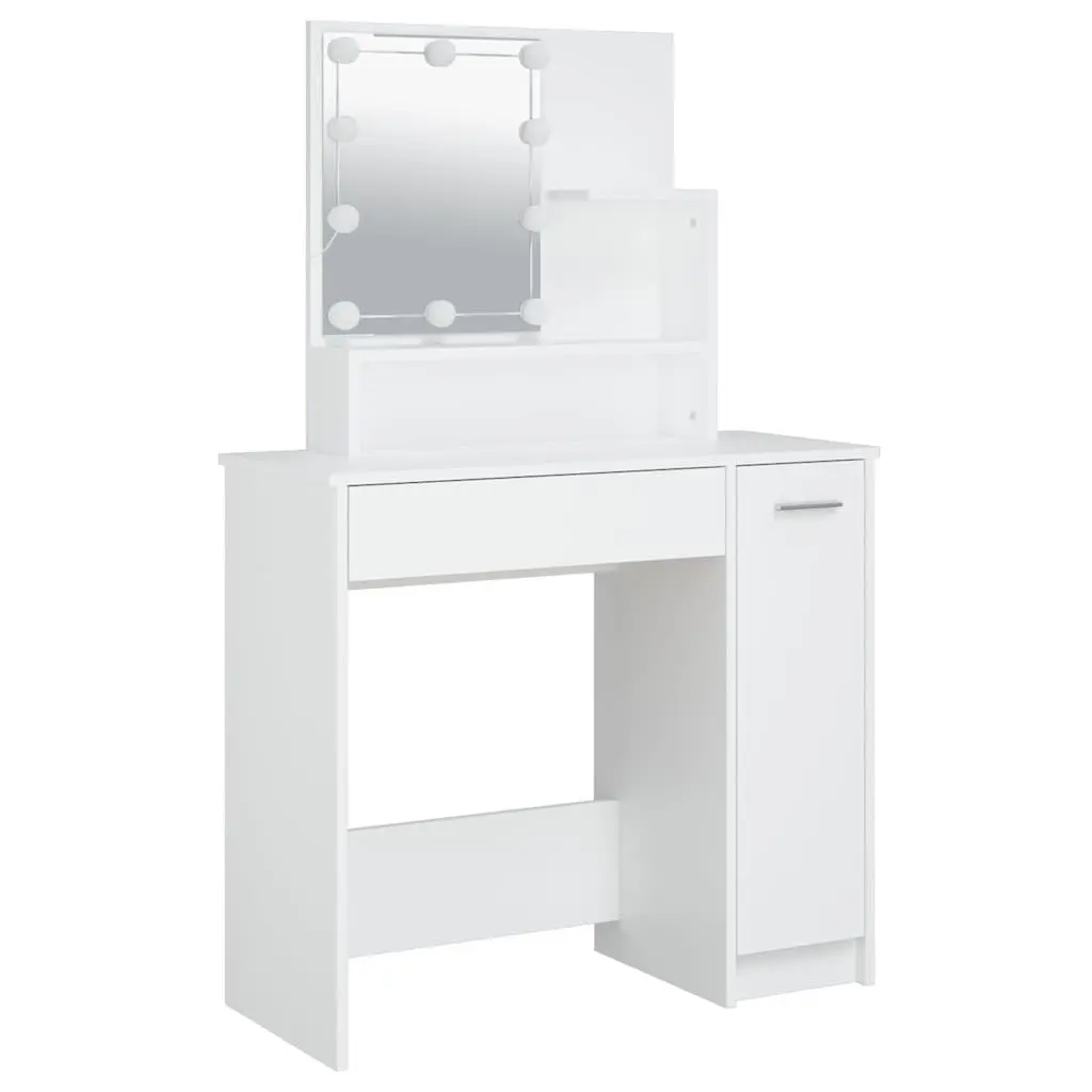 Dressing Table Set LED Mirror White Engineered Wood with Stool