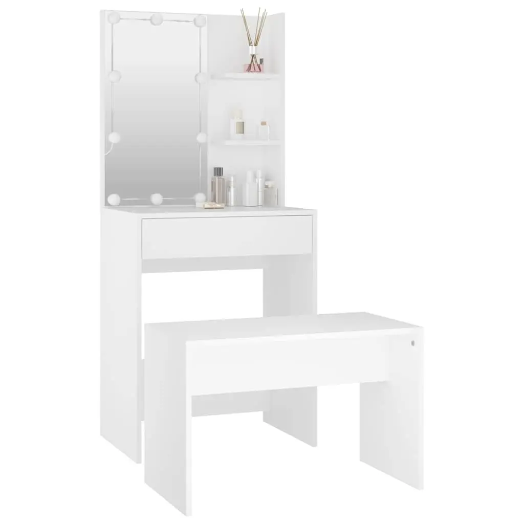 Dressing Table Set LED Mirror White Bedroom Vanity Storage Stool