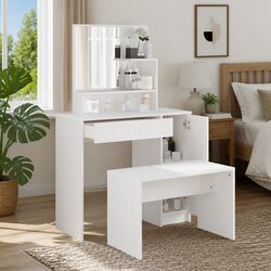 Dressing Table Set White Bedroom Vanity Mirror Stool Storage Makeup Cosmetics