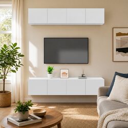 Wall-Mounted TV Cabinet White Engineered Wood Storage Unit Drop-Down Door