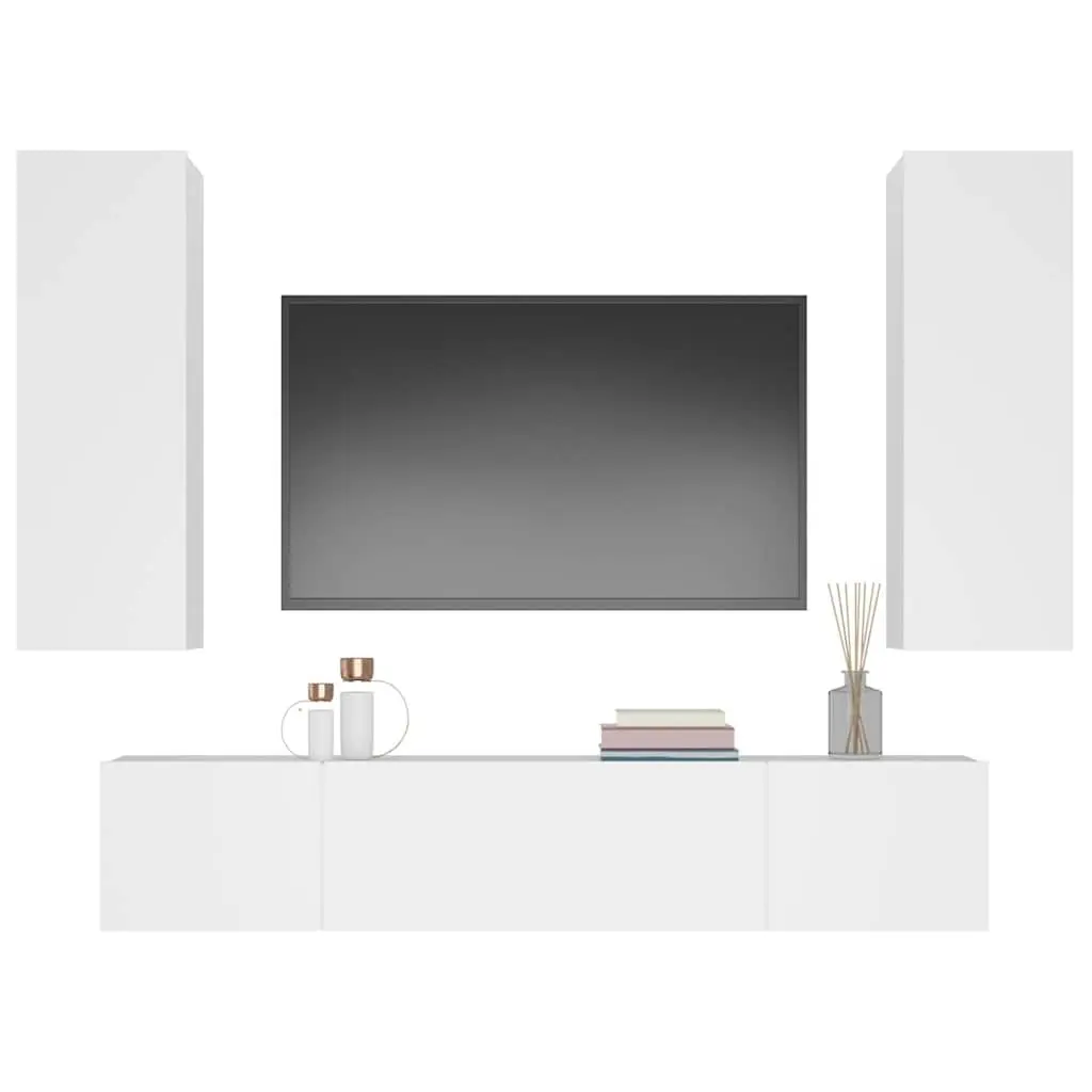 White TV Cabinet Set 4 Piece Wall-Mounted Storage Unit Engineered Wood