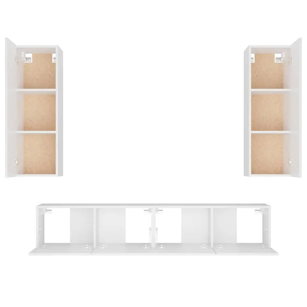 White TV Cabinet Set 4 Piece Wall-Mounted Storage Unit Engineered Wood