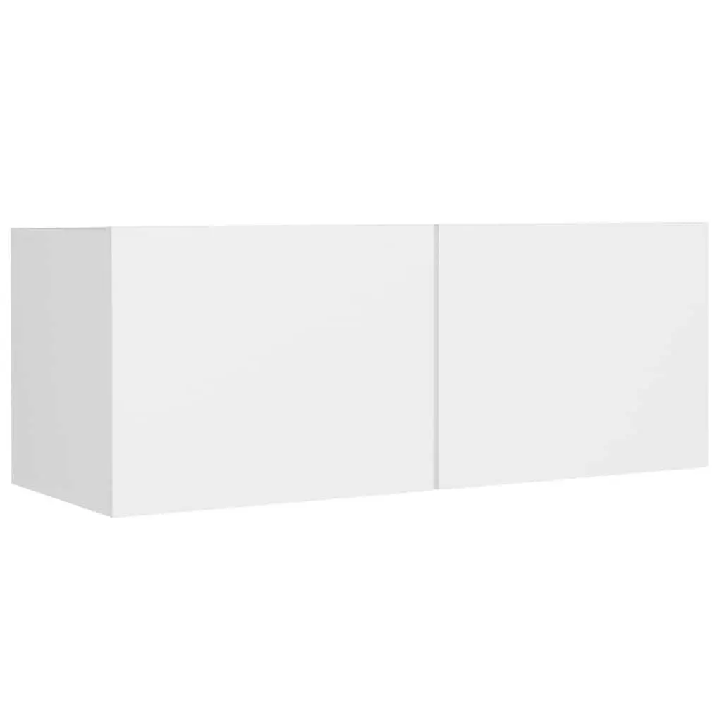 White TV Cabinet Set 4 Piece Wall-Mounted Storage Unit Engineered Wood