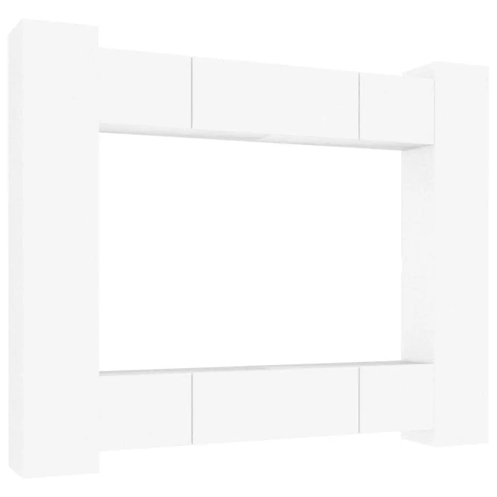 TV Cabinet Set 8 Piece Wall-Mounted Storage Unit White Engineered Wood Furniture