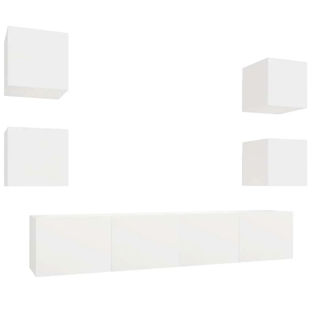 White TV Cabinet Set 6 Piece Wall-Mounted Engineered Wood Storage Unit