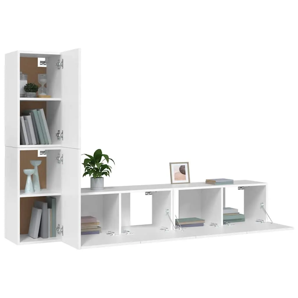 TV Cabinet Set 4 Piece White Wall Mounted Storage Unit