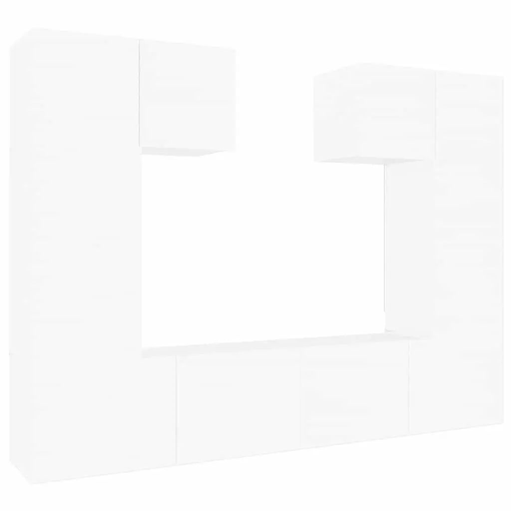 White Wall-Mounted TV Cabinet Set 6 Piece Engineered Wood Storage Unit