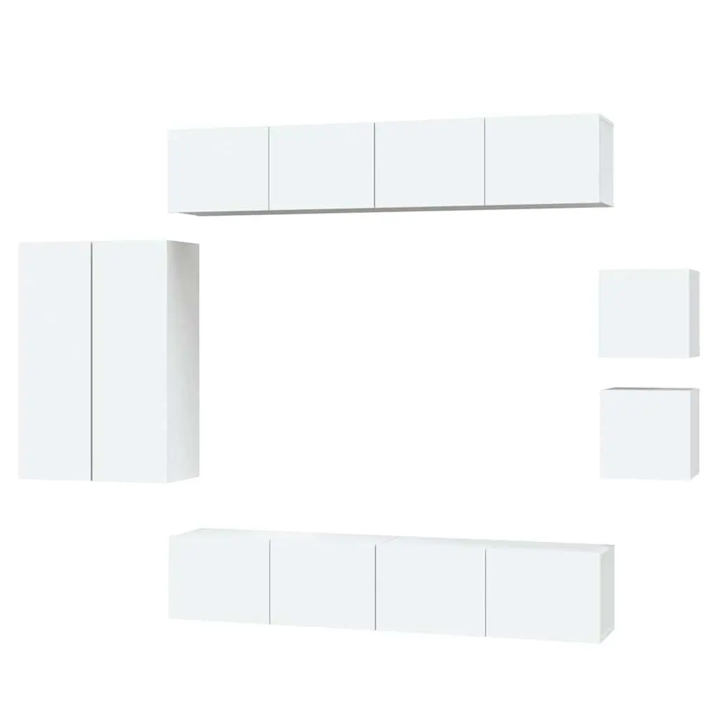 Wall-Mounted TV Cabinet Set White Engineered Wood 8 Piece