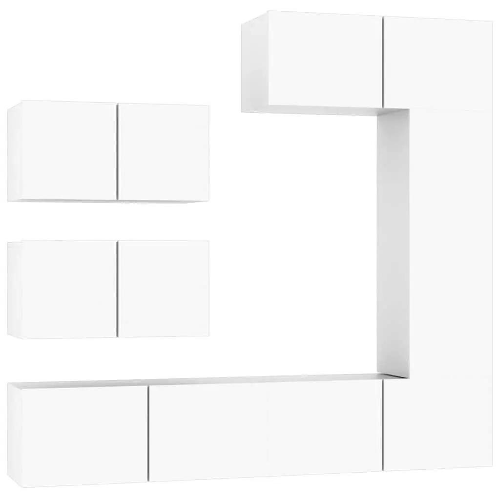 Engineered Wood TV Cabinet Set Wall Mounted White 6 Piece Storage Unit