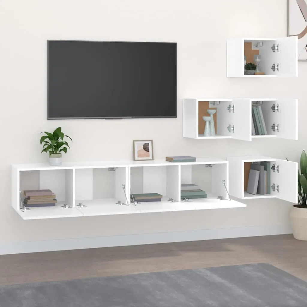 Wall-mounted TV Cabinet White Engineered Wood Floating Storage Unit Display