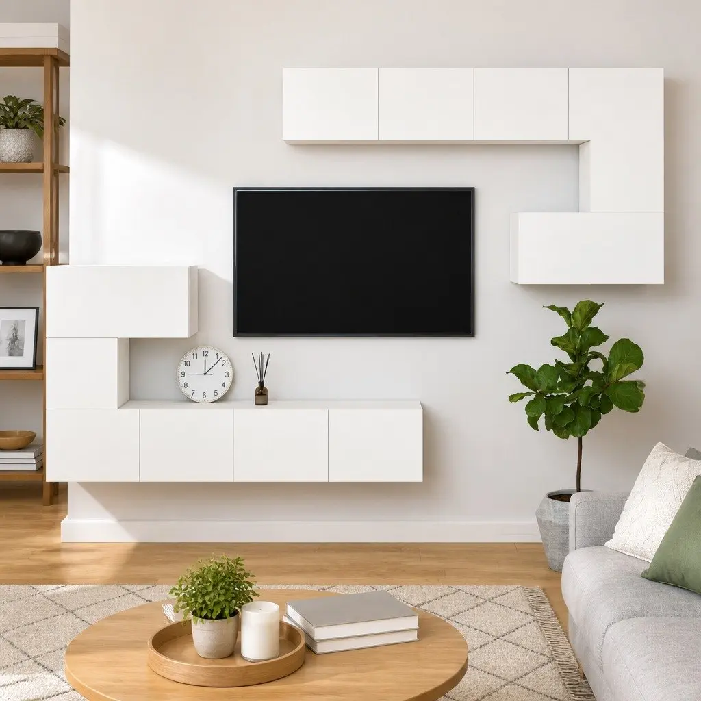 Wall-mounted TV Cabinet White Engineered Wood Floating Storage Unit