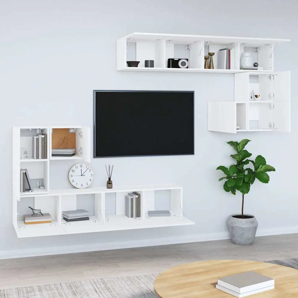Wall-mounted TV Cabinet White Engineered Wood Floating Storage Unit