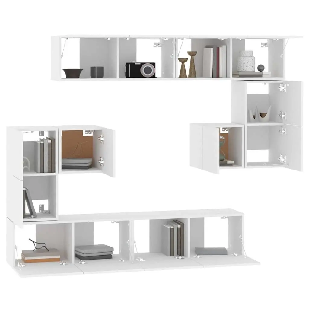 Wall-mounted TV Cabinet White Engineered Wood Floating Storage Unit