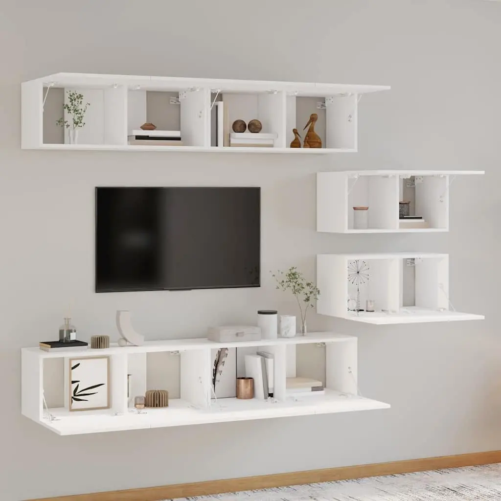 TV Cabinet Set Wall-Mounted White Engineered Wood 4 Piece