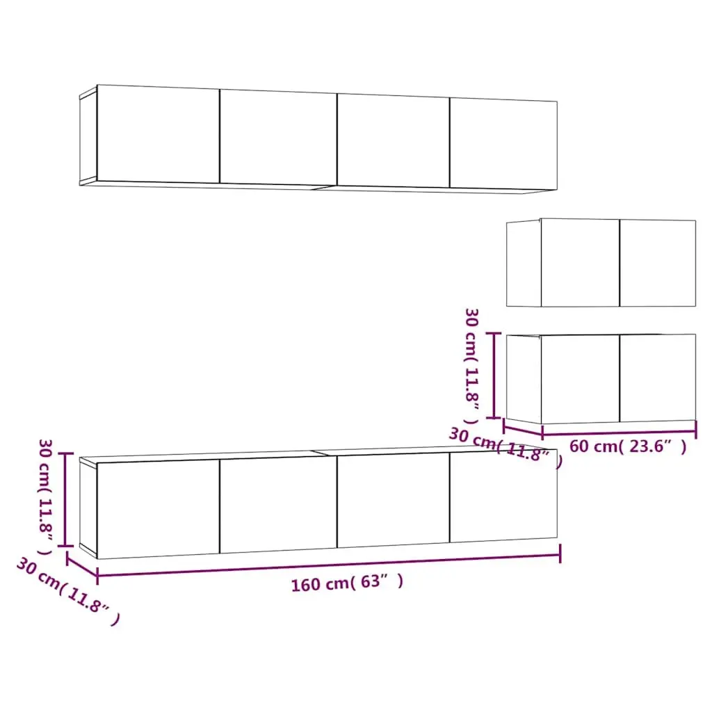 TV Cabinet Set Wall-Mounted White Engineered Wood 4 Piece