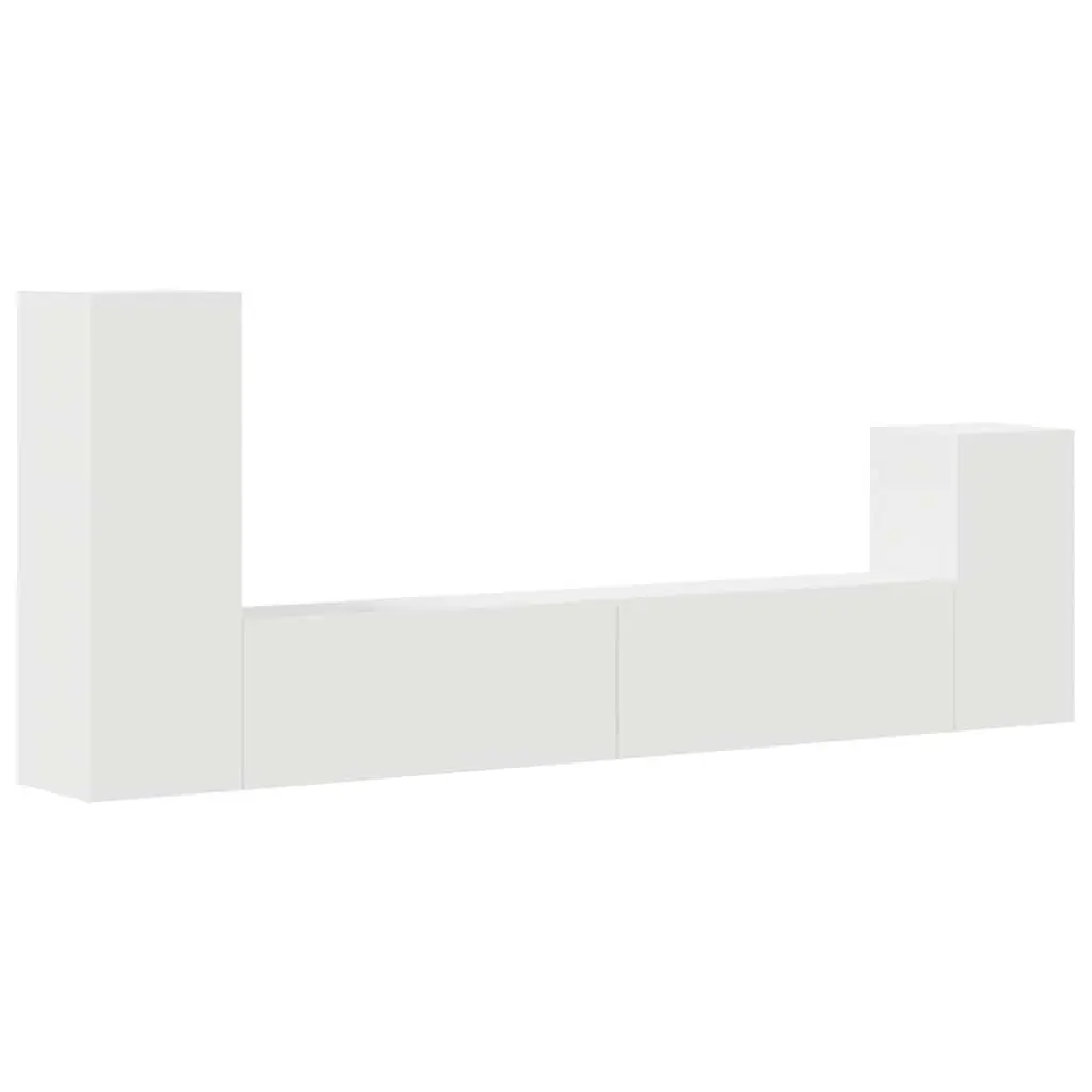 TV Cabinet Set Wall-Mounted Storage Unit White Engineered Wood 4 Piece