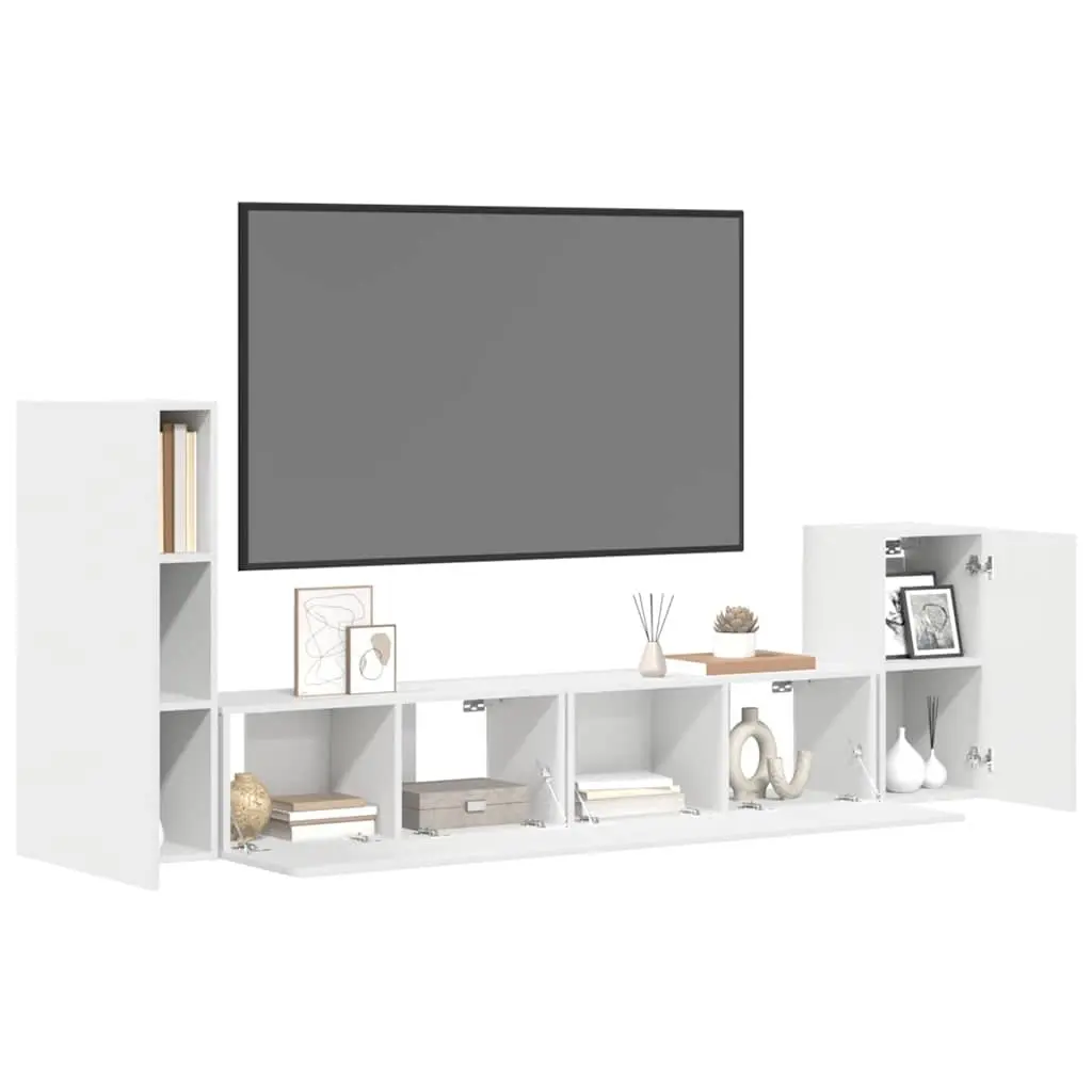 TV Cabinet Set Wall-Mounted Storage Unit White Engineered Wood 4 Piece