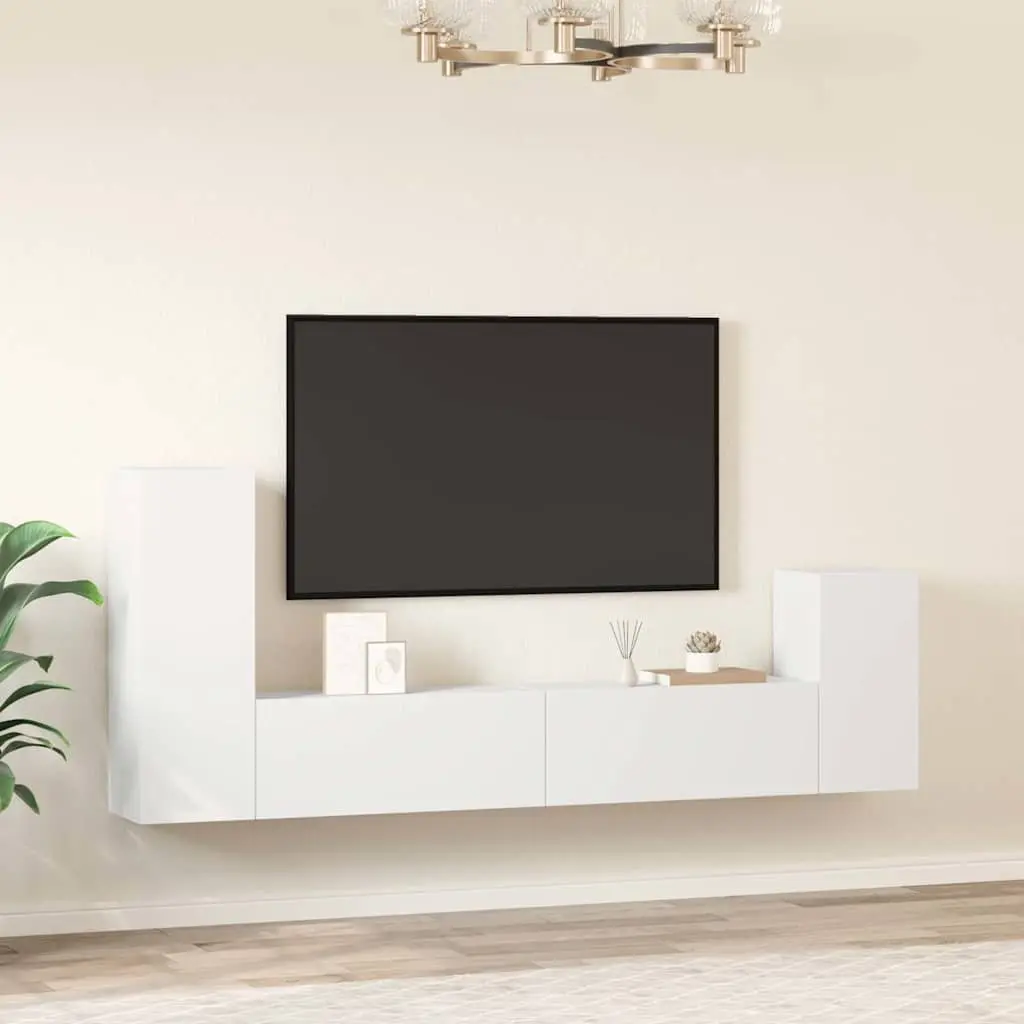 TV Cabinet Set Wall-Mounted Storage Unit White Engineered Wood 4 Piece