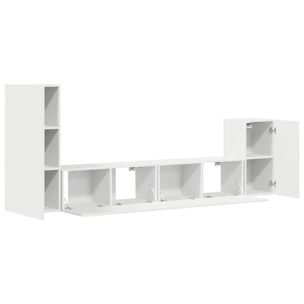 TV Cabinet Set Wall-Mounted Storage Unit White Engineered Wood 4 Piece