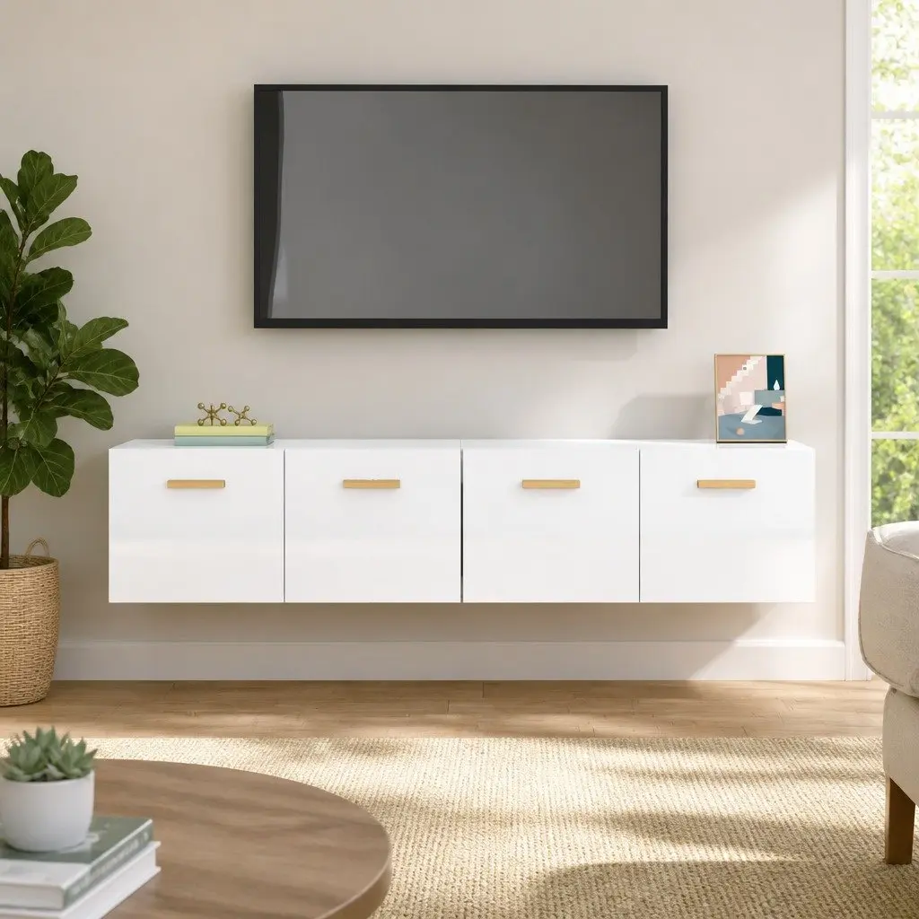 Wall Cabinets High Gloss White 2 pcs Storage Floating Shelves Engineered Wood