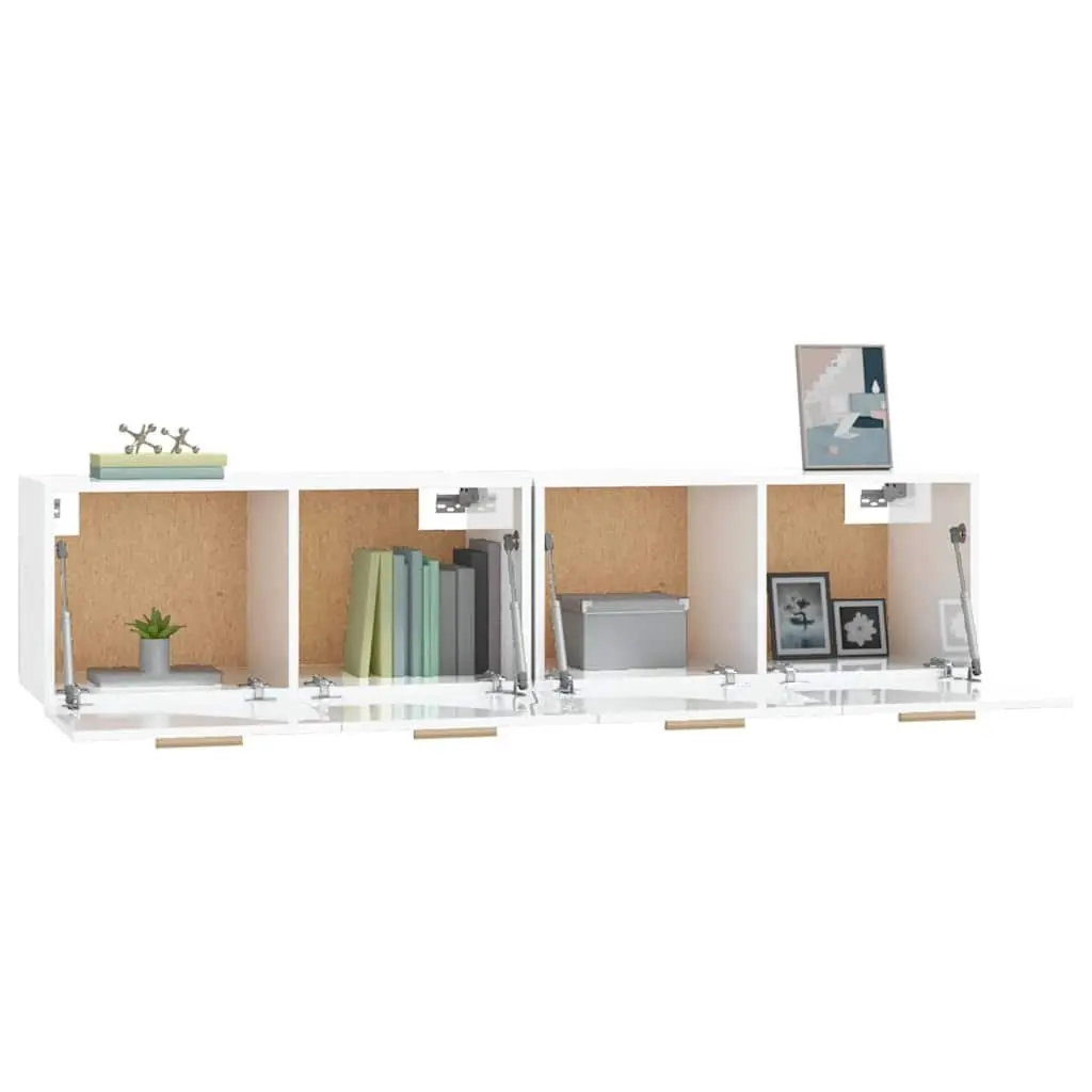 Wall Cabinets High Gloss White 2 pcs Storage Floating Shelves Engineered Wood