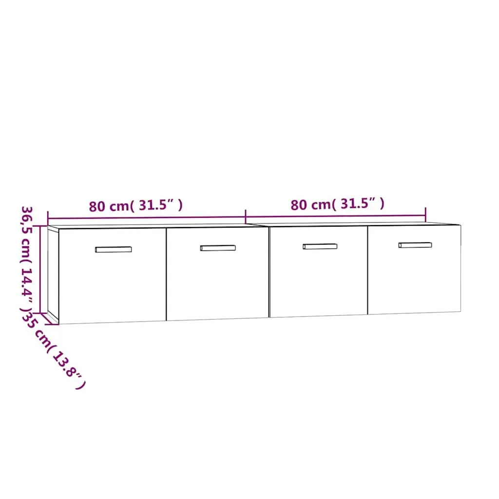 Wall Cabinets High Gloss White 2 pcs Storage Floating Shelves Engineered Wood