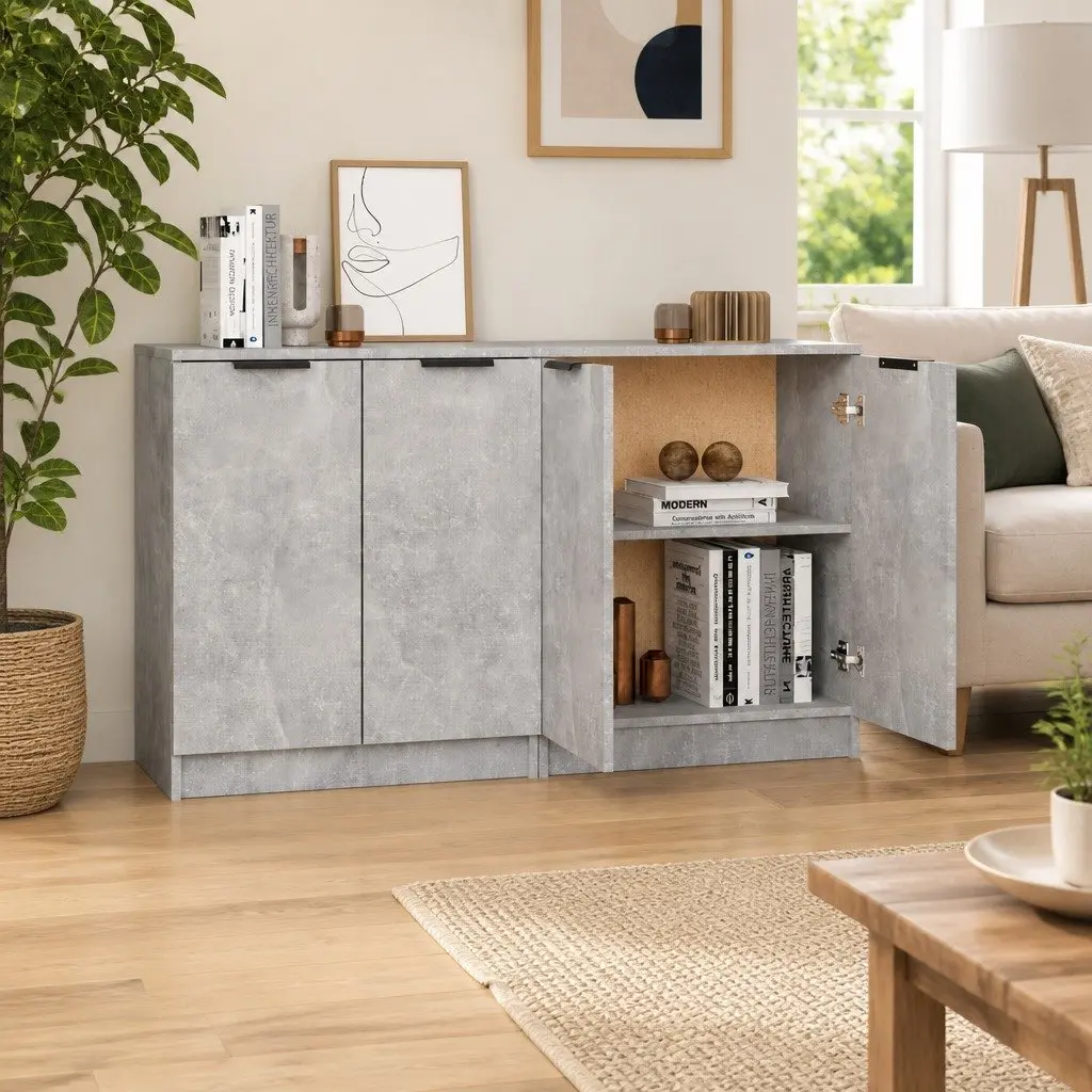Sideboard Cabinet Grey Engineered Wood 60x30x70 cm Set of 2