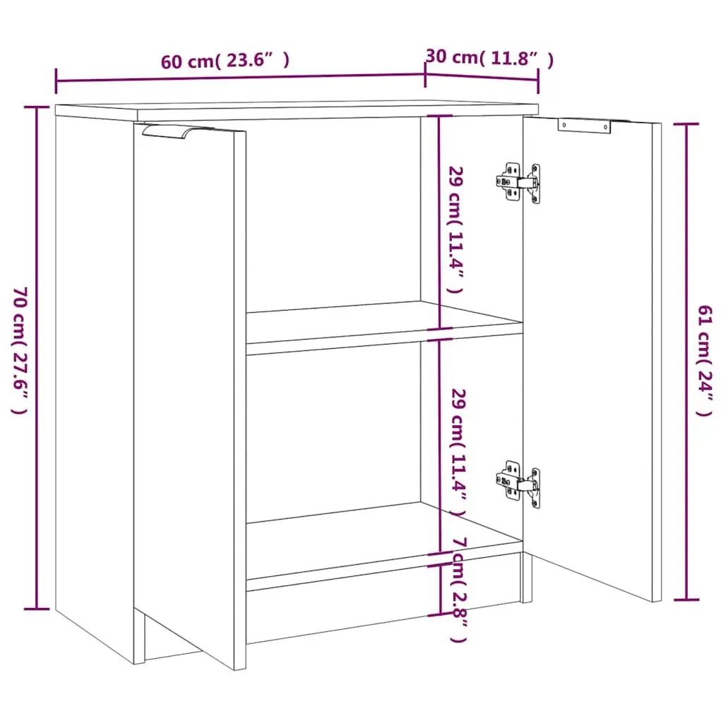 Sideboard Cabinet Grey Engineered Wood 60x30x70 cm Set of 2