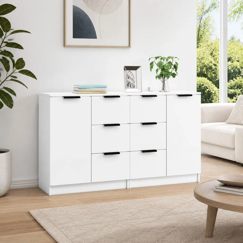 Sideboard Cabinet White Engineered Wood 60W x 30D x 70H cm 2 Piece