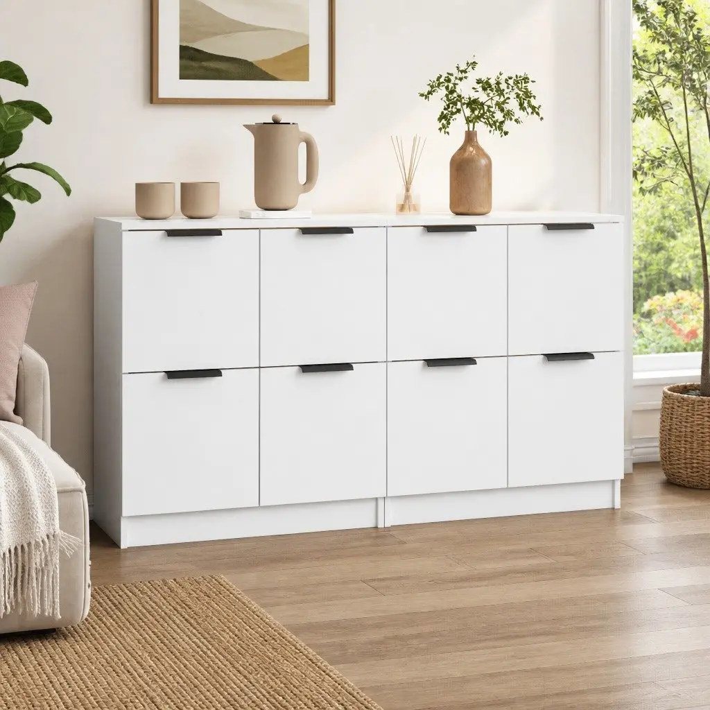 Sideboards White 60x30x70 cm 2 Piece Storage Cabinet Engineered Wood Furniture
