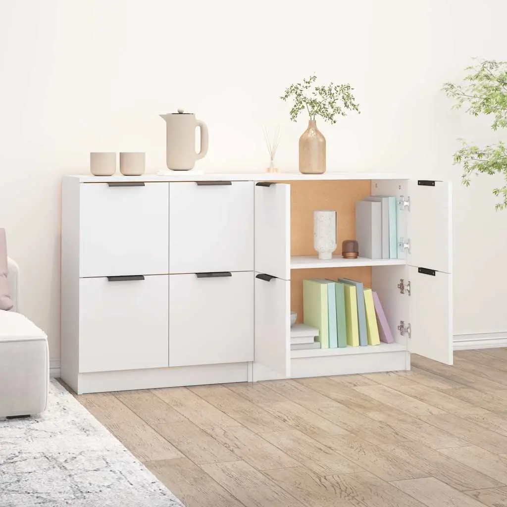 Sideboards White 60x30x70 cm 2 Piece Storage Cabinet Engineered Wood Furniture