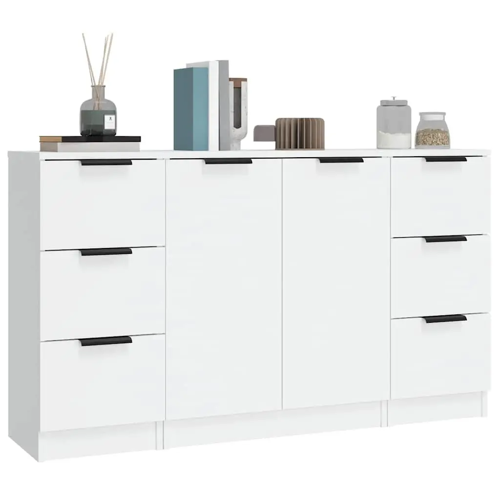 Sideboards 3 pcs White Storage Cabinet Engineered Wood Bedroom Living Room