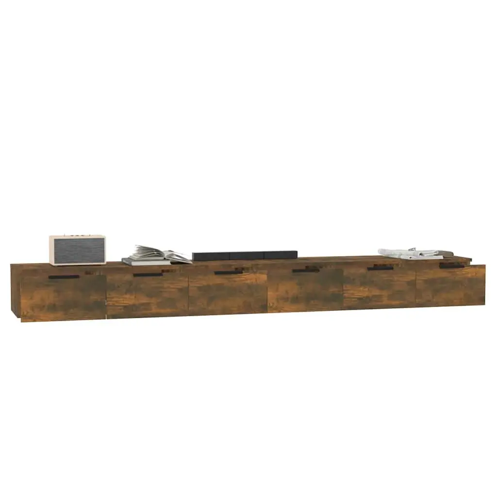 Wall Cabinets 2 pcs Smoked Oak Engineered Wood Floating Shelves Storage