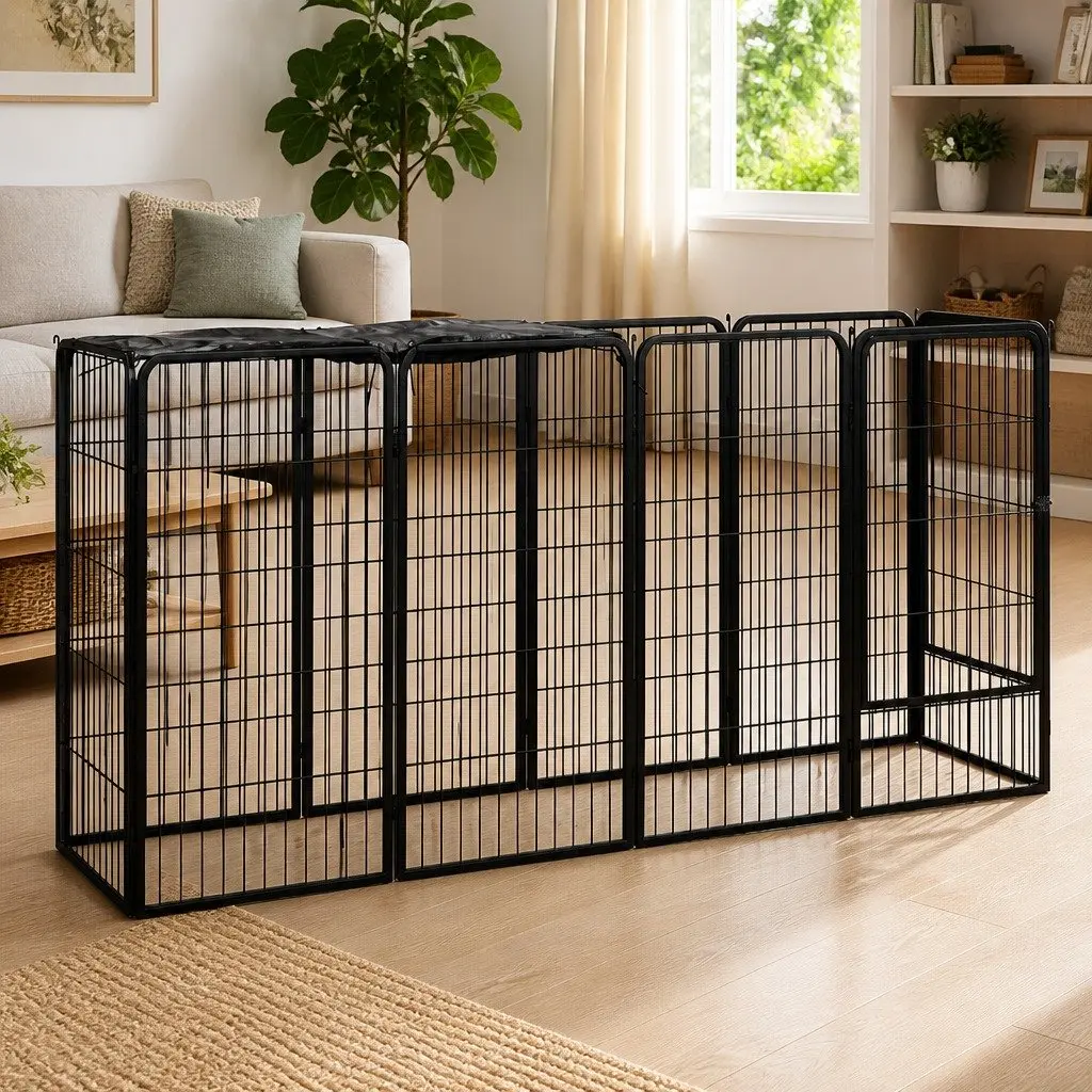 10-Panel Dog Playpen Outdoor Pet Exercise Pen Black Steel Heavy Duty Puppy Run