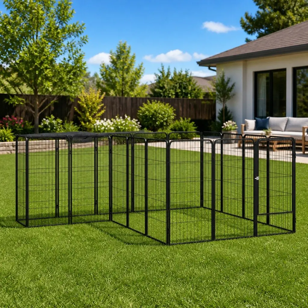 Dog Playpen 18-Panel Heavy-Duty Steel Exercise Enclosure 50 x 100 cm Black