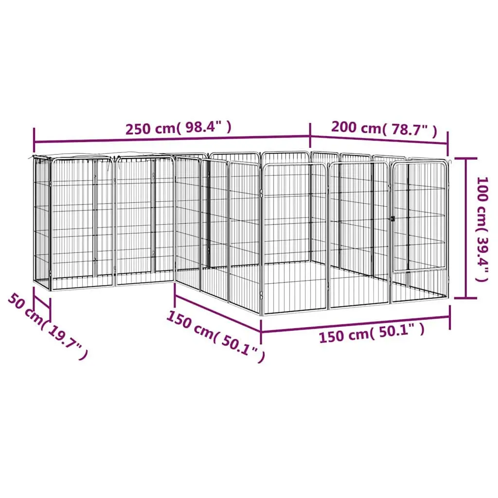 Dog Playpen 18-Panel Heavy-Duty Steel Exercise Enclosure 50 x 100 cm Black