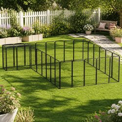 Dog Playpen 30-Panel Black Powder-Coated Steel Exercise Pen Puppy Run Outdoor