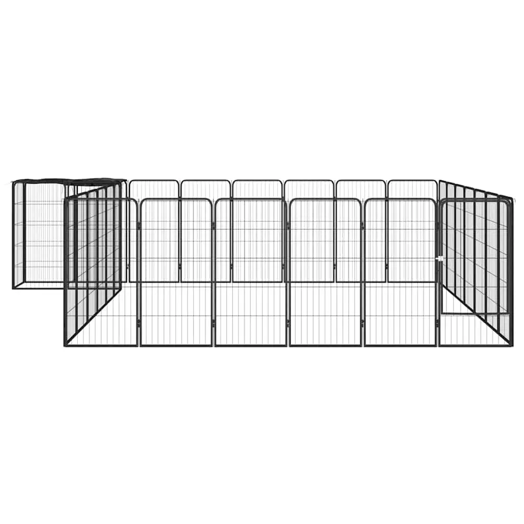 Dog Playpen 30-Panel Black Powder-Coated Steel Exercise Pen 50 x 100 cm