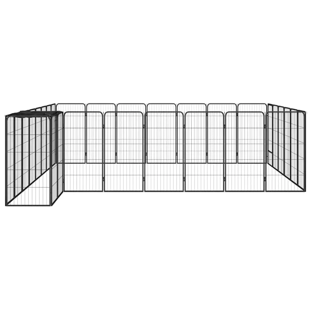 Dog Playpen 30-Panel Black Powder-Coated Steel Exercise Pen 50 x 100 cm