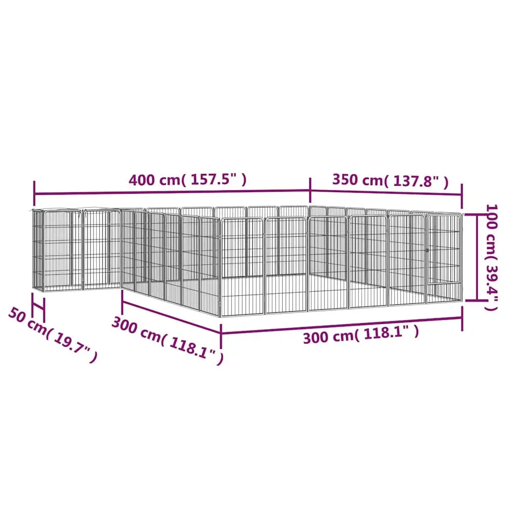Dog Playpen 30-Panel Black Powder-Coated Steel Exercise Pen 50 x 100 cm