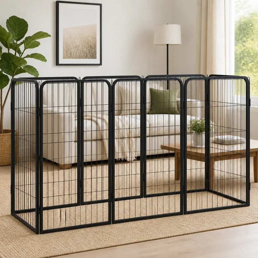 8-Panel Dog Playpen Black 50x100 cm Powder-coated Steel Outdoor Puppy Exercise